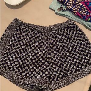 Printed fabric shorts tie waist